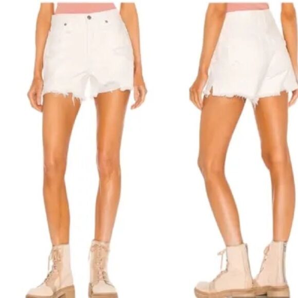 Free People White Distressed Raw Hem Denim Beach Jean Y2K Cut Off Shorts - Picture 5 of 13
